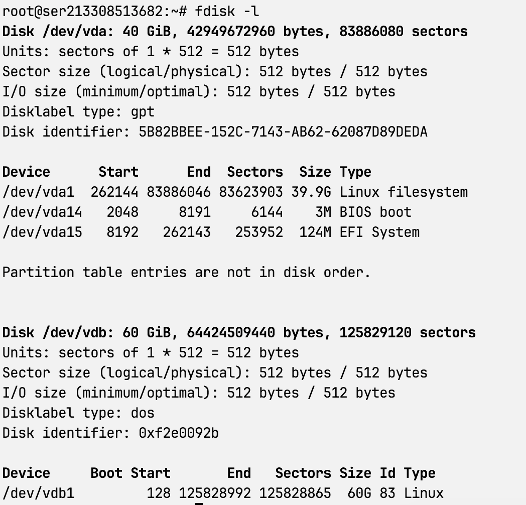 磁盘分区查看结果显示
